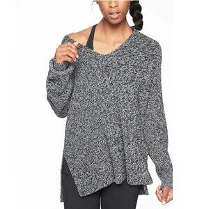 Athleta Switchback Wool-Blend Sweater, Black Marl, V-Neck Oversized, Small